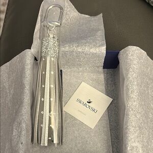 Swarovski Silver and White Crystal Tassel Keychain